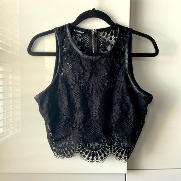 bebe Tops - BEBE Cropped Lace Top with Zipper back Size 8